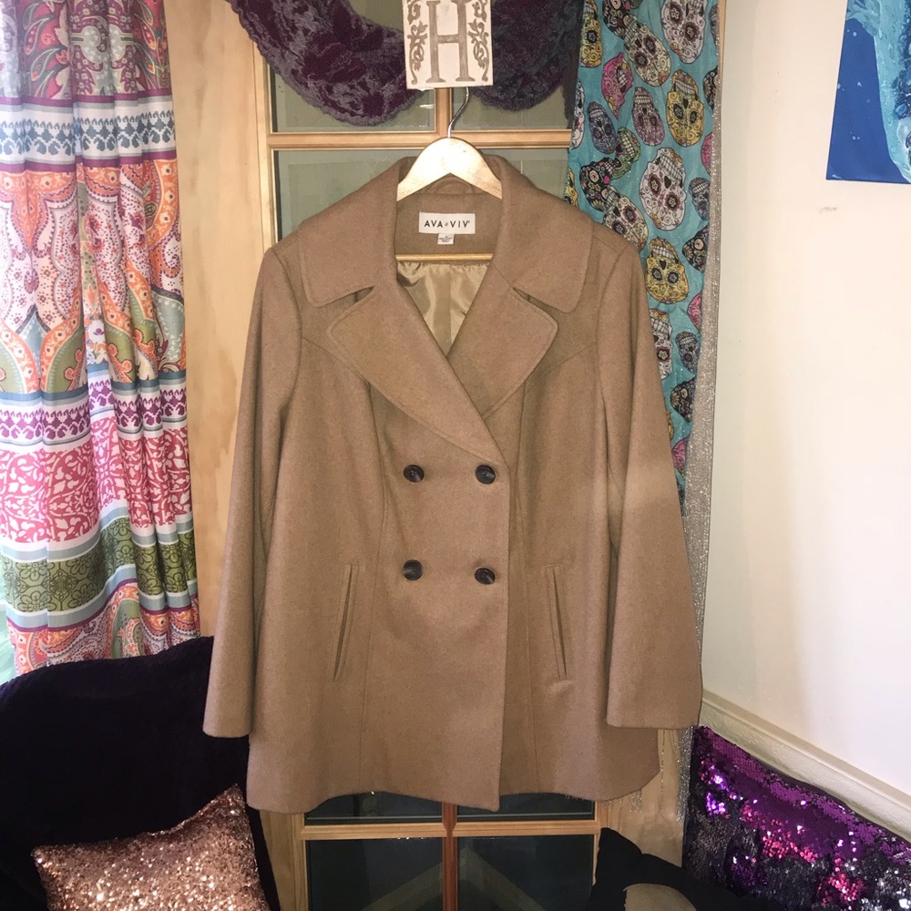 NWOT Ava & Viv tan wool pea coat